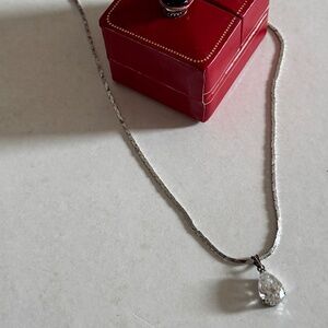 Moissanite teardrop diamond pendant & silver necklace choker, diamonds-like gem